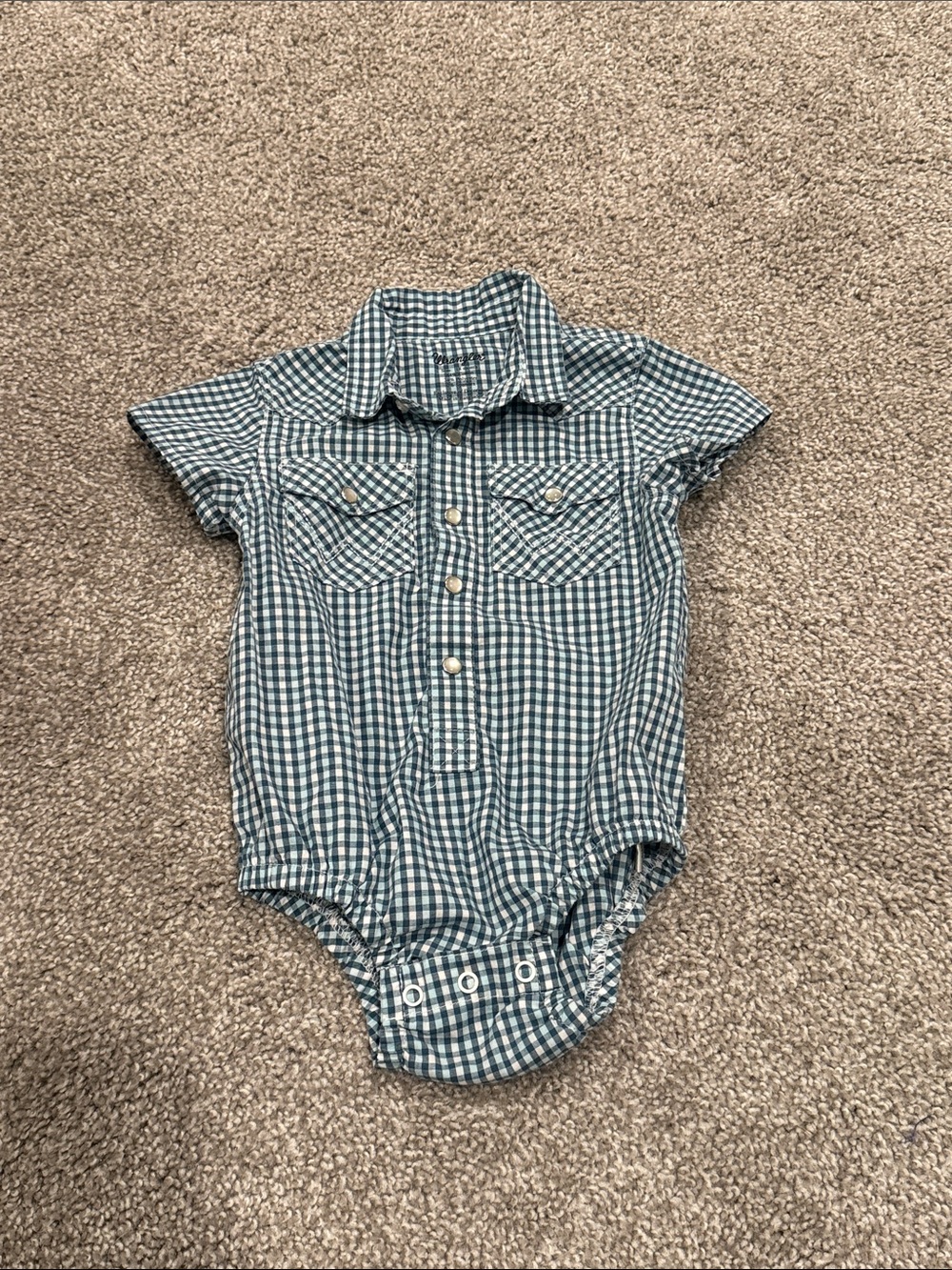 Baby plaid Wrangler pearl snap onesie